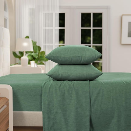 Izod - Melange Performance Cotton Sheet Set, Heavy Duty & Long Lasting Fabric, Deep Pockets, 300 Thread Count, King/Deep Forest