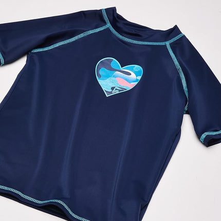 Kanu Surf Girls' Karlie Rash Guard UPF 50+ Sun Protection Short Sleeve Swim Shirt, Erin Navy, 10