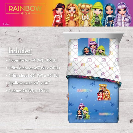 Juego de edredón y sábanas Franco, microfibra, Rainbow High, Twin