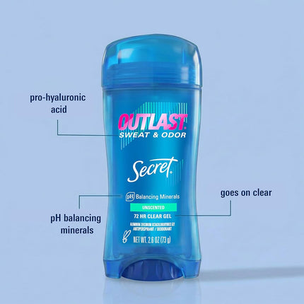 Secret Outlast Unscented Women's Clear Gel Antiperspirant & Deodorant 2.6 Oz
