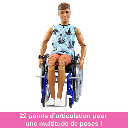 Barbie Ken Doll with Wheelchair & Ramp, Kids Toys, Barbie Fashionistas, Brunette with Beachy Tee and Orange Shorts, Clothes and Accessories