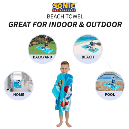 Franco Kids Super Soft Cotton Beach Towel, 28 in x 58 in, Sonic The Hedgehog