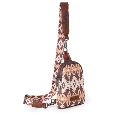 Wrangler Aztec Sling Bag Southwest Crossbody Bags Trendy Chest Bag, Light Coffee
