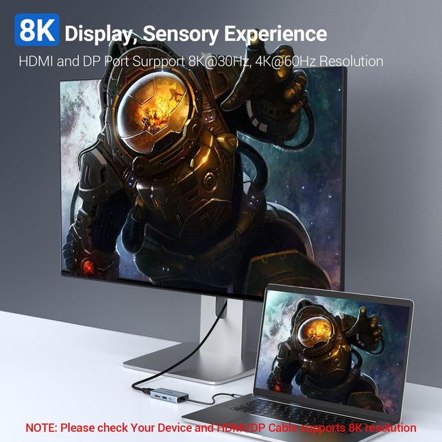 USB C Hub, oditton 4 in 1 USB C Hub, Dual Display 8K@30Hz HDMI 8K@30Hz DP, USB 3.0, 100W USB-C PD, 4 Port Dock Station for Laptop, Projector, and More Type C Devices
