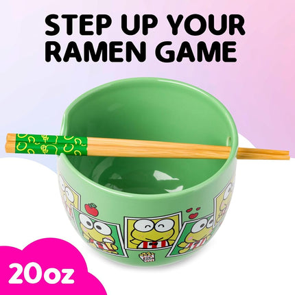 Silver Buffalo Sanrio Hello Kitty and Friends Keroppi Polaroids Ceramic Ramen Noodle Rice Bowl with Chopsticks, Microwave Safe, 20 Ounces