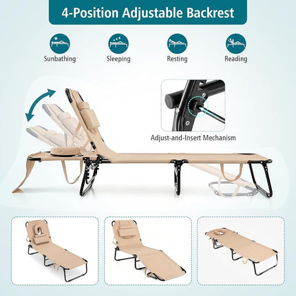 GYMAX Tanning Chair, 330lbs Beach Lounge Chair with Face Hole
