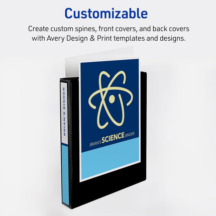 Avery Durable View 3 Ring Binders, 1 Inch Slant Rings, 250-Sheet Capacity, DuraHinge, 1.4 Inch Wide Spine, Customizable Clear Covers and Spine, Pastel Colors (6-Pack of 05632)