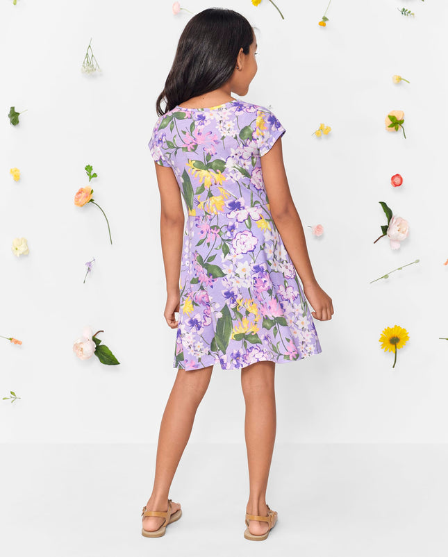 The Children's Place Girls' Short Sleeve Fashion Skater Dress, Petal Purple, X-Small