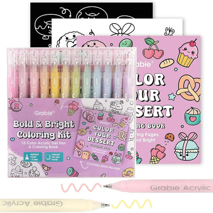 Grabie Acrylic Gel Pens Coloring Kit with Book, Pa