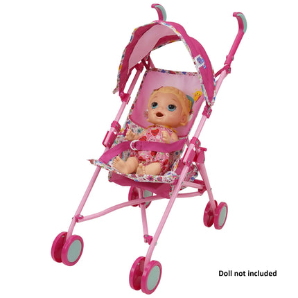 Baby Alive: Cochecito para muñecas - Rosa y arcoíris - Se adapta a muñecas de hasta 24", dosel retráctil, arnés de seguridad para muñecas, manija y ruedas de dos tonos, cesta de almacenamiento, para niños de 3 años en adelante