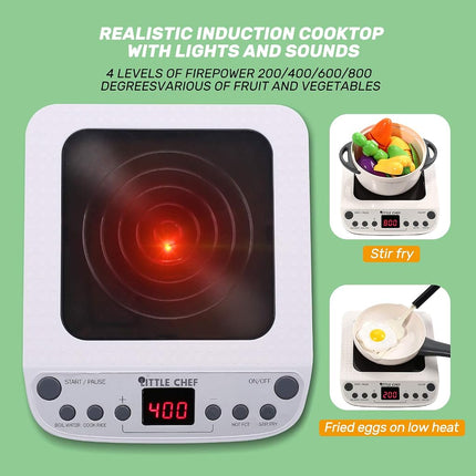 CUTE STONE 40PCS Kitchen Play Toy with Cookware Playset, Electronic Induction Cooktop, Cooking Utensils, Toy Cutlery, Cut Play Food, Shopping Basket - Unisex Kids' Learning Gift