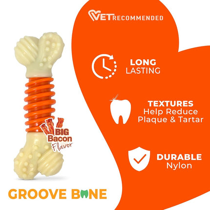 Nylabone Extreme Tough Pro Action Dog Chew Toy, Cleans Teeth, Bacon Flavour, XL, for Dogs Over 23 kg