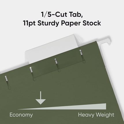 Smead 64155 Hanging File Folders, 1/5 Tab, 11 Point Stock, Legal, Green (Box of 25)
