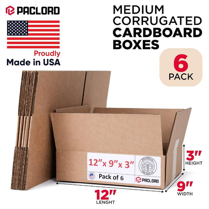 Paclord 6 Cajas de Cartón Medianas de 30.5 x 22.9 x 7.6 cm (L x A x H) - Cajas de Embalaje Fabricadas en EE. UU. para Mudanzas, Envíos o Almacenamiento - Aprobadas por USPS