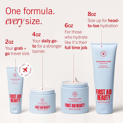 First Aid Beauty - Ultra Repair Cream - Hydrating Face & Body Moisturizer - Whipped Colloidal Oatmeal Clinically Proven to Strengthen Skin Barrier in 7 Days - Helps Relieve Eczema, 2 oz Travel Size