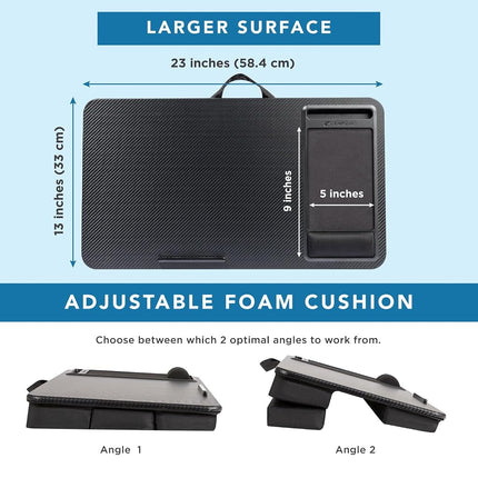 LapGear Elevation Pro Lap Desk with Gel Wrist Rest, Device Ledge, Mouse Pad, Booster Cushion and Phone Holder - Black Carbon - Fits up to 17.3 Inch Laptops - Style No. 88108