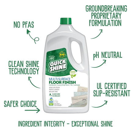 Quick Shine Multi Surface Floor Finish 64oz, 4Pk | Cleaner & Polish to use on Hardwood, Laminate, Luxury Vinyl Plank LVT, Tile & Stone | Safer Choice w/Clean Shine Technology | Shine-Protect-Refresh