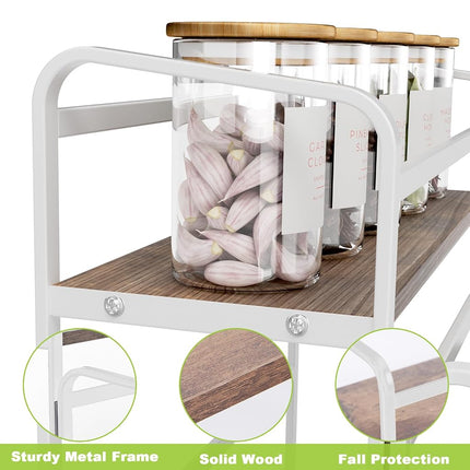 Estante de jarabe de café de 3 niveles para encimera, soporte para jarabe de 12 botellas de gran capacidad con estante de madera y marco de metal para barra de café, estación organizadora de café blanca premium/botellero para almacenamiento de cocina