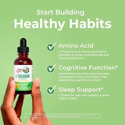 MaryRuth's L Theanine 200mg Liquid Drops | L-Theanine + Organic Glycerin | Stress Relief for Adults & Kids | Focus Supplement | Natural Sleep Support | Vegan | Non-GMO | Gluten Free | 30 Servings