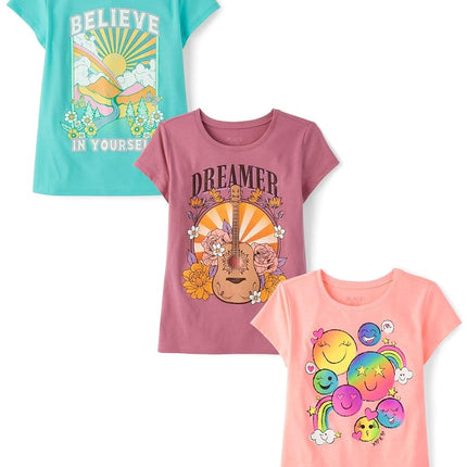 The Children's Place Boys' Gamer Short Sleeve Graphic T-Shirts,multipacks, Believe/Dreamer/Happy Icons, X-Small