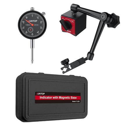 XUNTOP Dial Indicator 20mm/0.01mm with 176lbs/80kg Magnetic Base,Imperial Dial Test Gauge Set for Lathe,3D Printer,CNC,Car,Laboratory