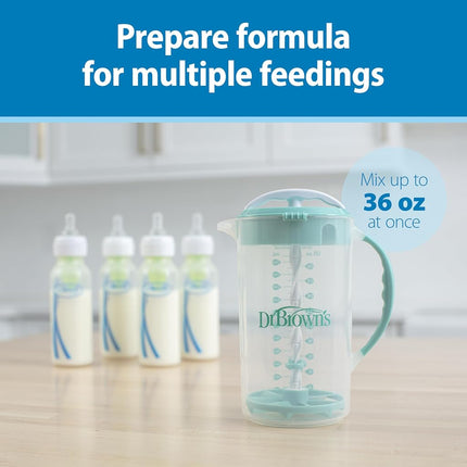 Dr. Brown's Baby Formula Mixing Pitcher with Adjustable Stopper, Locking Lid, & No Drip Spout, 32oz, BPA Free, Blue