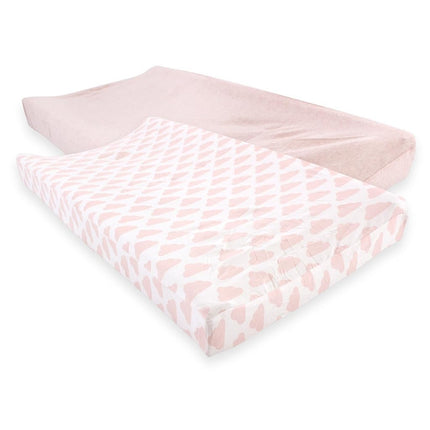 Hudson Baby Cotton Changing Pad Cover, 2 Pack, Heather Pink Cloud, One Size