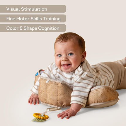 Taf Toys Bear Tummy Time Cushion for Babies 0-6 Months - Soft for Infant Tummy Time Development with Teether & Rattle for Baby - Newborn Gift