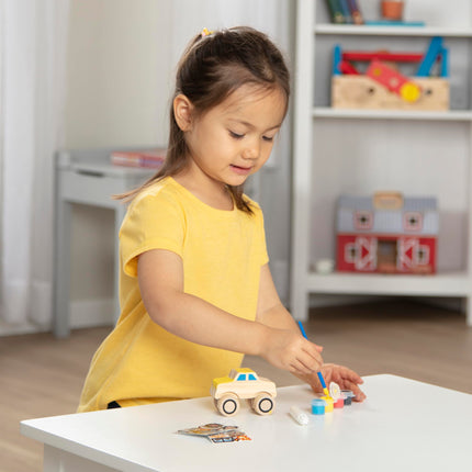 Melissa & Doug ¡Creado por mí! Kit de manualidades de madera para pintar y decorar tus propios vehículos para niños, paquete de 2: Camión monstruo, Tren