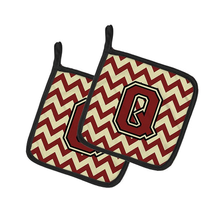 Caroline's Treasures Letra Q Chevron Granate y Oro Par de Agarraderas CJ1061-QPTHD, Tela