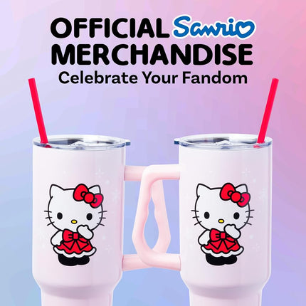 Silver Buffalo Hello Kitty Holiday Outfit Snowflakes Red Bow Dress Color Option 40oz Stainless Steel Tumbler w Handle