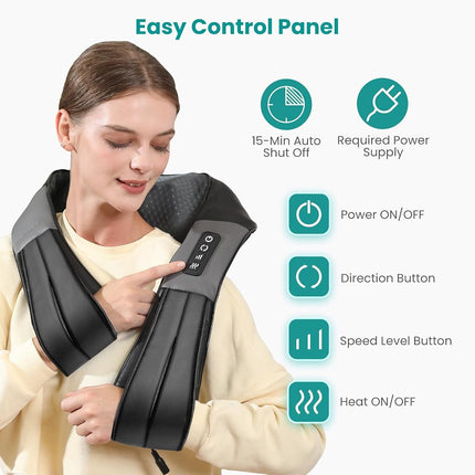 Nekteck Shiatsu Neck Massager with Heat for Pain Relief Deep Tissue, 2026 Upgraded 3D Back Shoulder Kneading Massage Pillow with Storage Bag, Body Relaxation Gifts for Men Women(NOT Cordless)