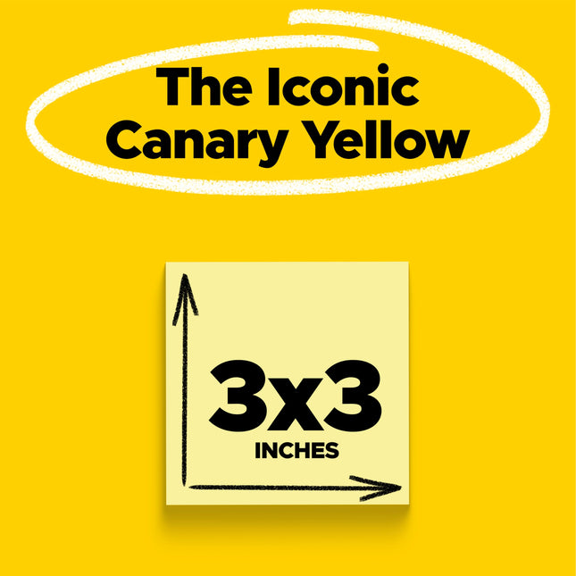 Blocs-notes Post-it Super Sticky, 76 mm x 76 mm, 5 blocs, 90 feuilles/bloc, 450 feuilles au total, pouvoir adhésif 2 fois supérieur, jaune canari, (654-5SSCY)