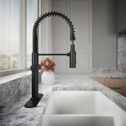KOHLER 22973-BL Crue Kitchen Sink Faucet with Single Lever Handle, Pre-Rinse Kitchen Faucet, Commercial Faucet, 1 3-Hole Installation, Matte Black
