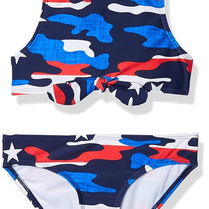 Kanu Surf Girls' Addie UPF 50+ Beach Sport Racer Bikini 2-Piece Swimsuit, American Dream Flag, 8