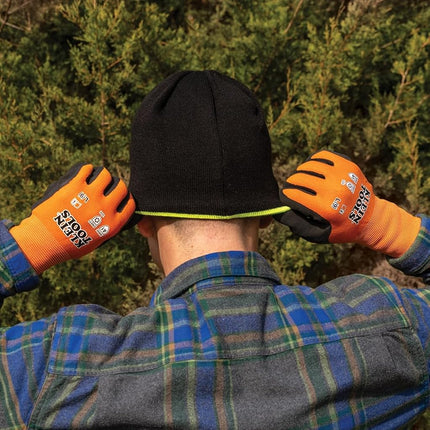 Klein Tools 60835 Gants de travail d'hiver, tricotés enduits, résistants aux coupures ANSI A1, enduits de latex sablé, doublés en polaire, compatibles écran tactile, taille M