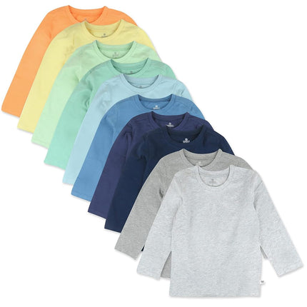 HonestBaby Unisex Baby Multipack Long Sleeve T-Shirts Tee 100% Organic Cotton, Rainbow Blues, 5T