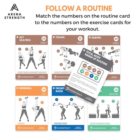 Arena Strength: Tarjetas de Ejercicios para Mancuernas (Parte 2) - Baraja Instructiva con 53 Ejercicios y 6 Rutinas Prediseñadas