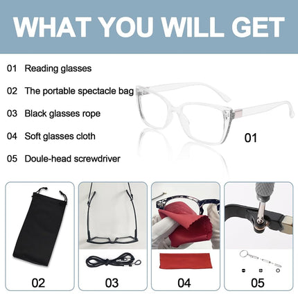 OCCI CHIARI Modern Big Frame Reading Glasses for Women Square Readers(Clear +1.25x)+1.0 +1.25 +1.50 +1.75 +2.0 +2.25 +2.5 +2.75 +3.0