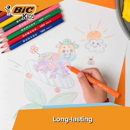 BIC Kids Evolution Triangle Coloured Pencils, Colouring Pencils Ideal for Small Kids 2 Years and Up to Place Fingers, Extra Resistant BIC Pencils, School Supplies, 12 Pack