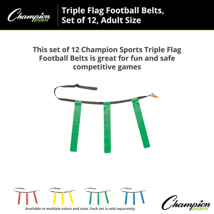 Champion Sports Triple Flag Football Set, Green, Size 32/39, Pack of 12