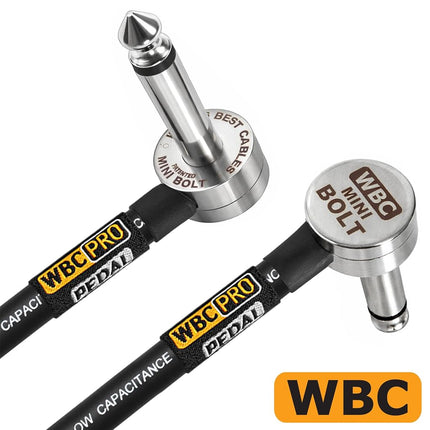 3 Units - 6 Inch - WBC-PRO-PEDAL – 22 AWG - Low-Cap (18pF/ft) – Pro-Grade – Graphite-based - Dual-Shielded Pedal, Effects, Patch, instrument cable with WBC MINI BOLT Ultra-Small Angled TS Plugs