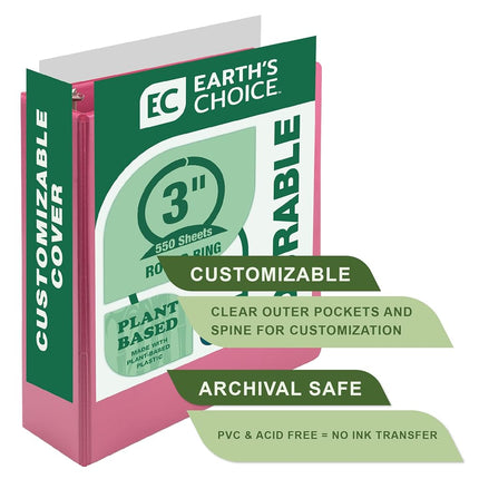 Samsill Plant Based Durable 3 Inch 3 Ring Binders, Made in The USA, Fashion Clear View Binders, Up to 25% Plant Based Plastic, Berry Pink, 2 Pack (U86876)