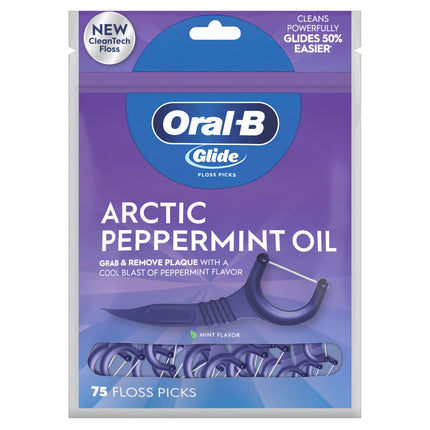 Oral-B Glide Peppermint Dental Floss Picks with Arctic Peppermint Oil Flavor, 75 Count, Pack of 3
