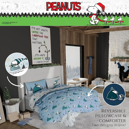 Franco Collectibles Peanuts Snoopy Puffer Holiday & Christmas Bedding Super Soft Comforter and Sheet Set with Sham, 7 Piece King Size (Officially Licensed Product)