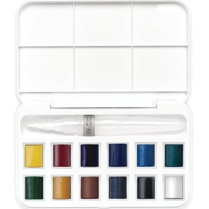 Winsor & Newton, Cotman Watercolour, 'Water Brush Pocket Set' , 12 x Half Pans + 1 x Water Brush