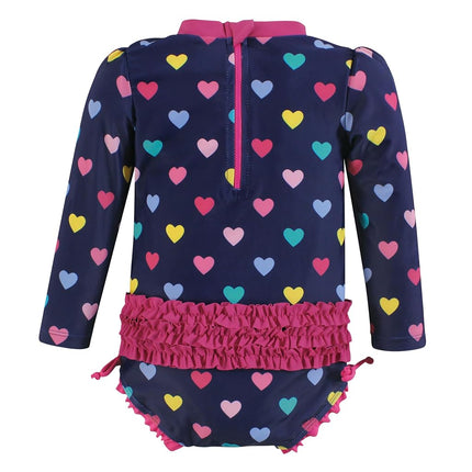 Hudson Baby Traje de baño de sarpullido para bebé niña, Corazones azul marino, 6-9 meses, Corazones azul marino, 6-9 meses