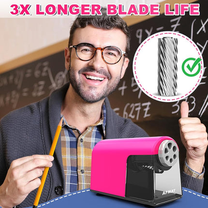 Heavy Duty Electric Pencil Sharpener, 6 Holes, Auto Stop AFMAT Pencil Sharpener for School, Classroom for 6-11mm Pencils, 7000 Sharpening Times, Pink