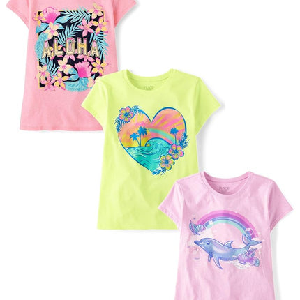 The Children's Place Boys' Gamer Short Sleeve Graphic T-Shirts,multipacks, Dolphin/Heart/Aloha, Medium