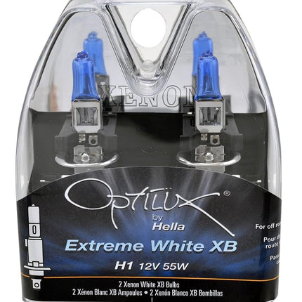 Hella H71071242 Optilux XB Series H1 Xenon White Halogen Bulbs, 12V, 55W, 2 Pack